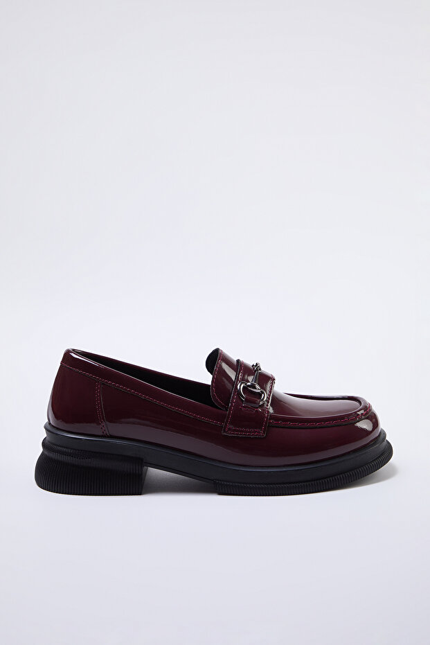 Bordo Tokalı Rugan Kalın Taban Kadın Loafer Ayakkabı TAKAW25LA00000 - 3