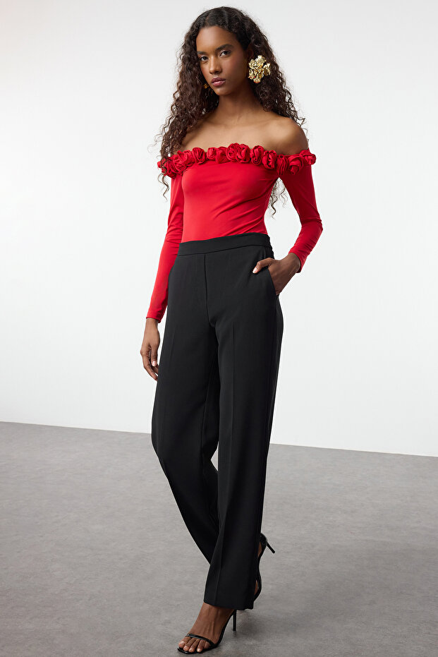 Kırmızı Gül Detaylı Örme Body TPRAW25BD00015 - 2