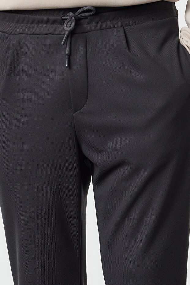 Antrasit Slim Fit Beli Bağlamalı Lastikli Örme Rahat Pantolon TMNAW25PL00023 - 4