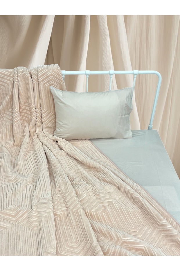 Tek Kişilik Battaniye Kalın Embos Pudra - 7