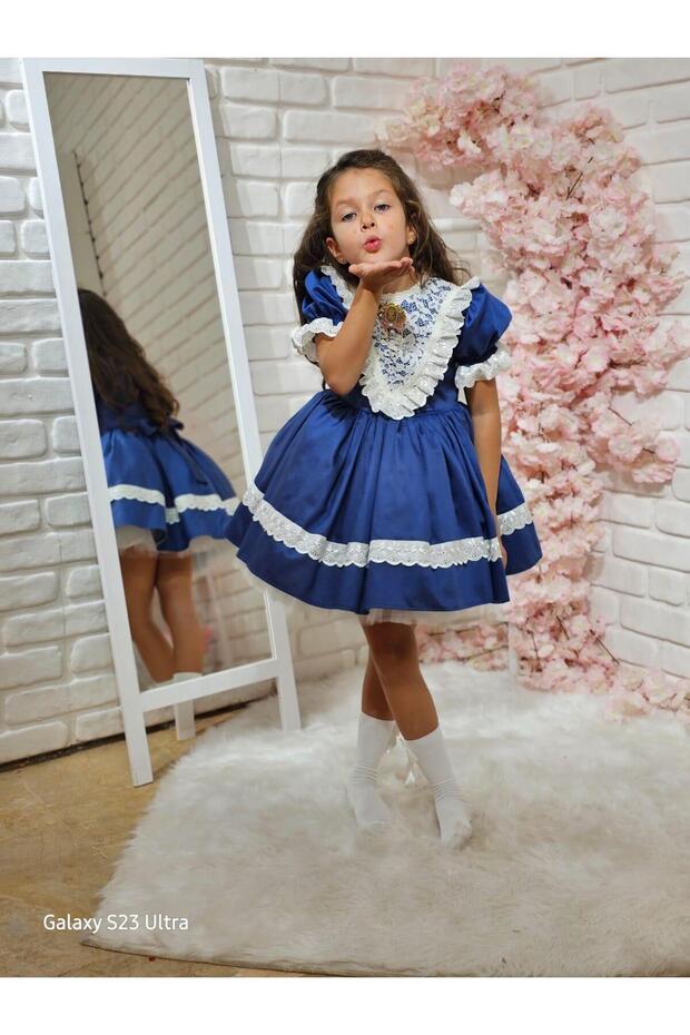 Navy Blue Love Vintage Baby Girl Dress,Birthday Dress,Photography Shoot Dress,Suitable for 0-12 Years Old
