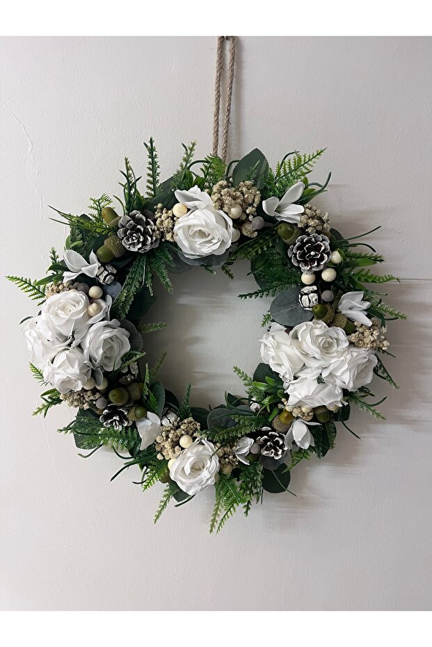 Beyaz güllü kapı süsü ev dekor - 1