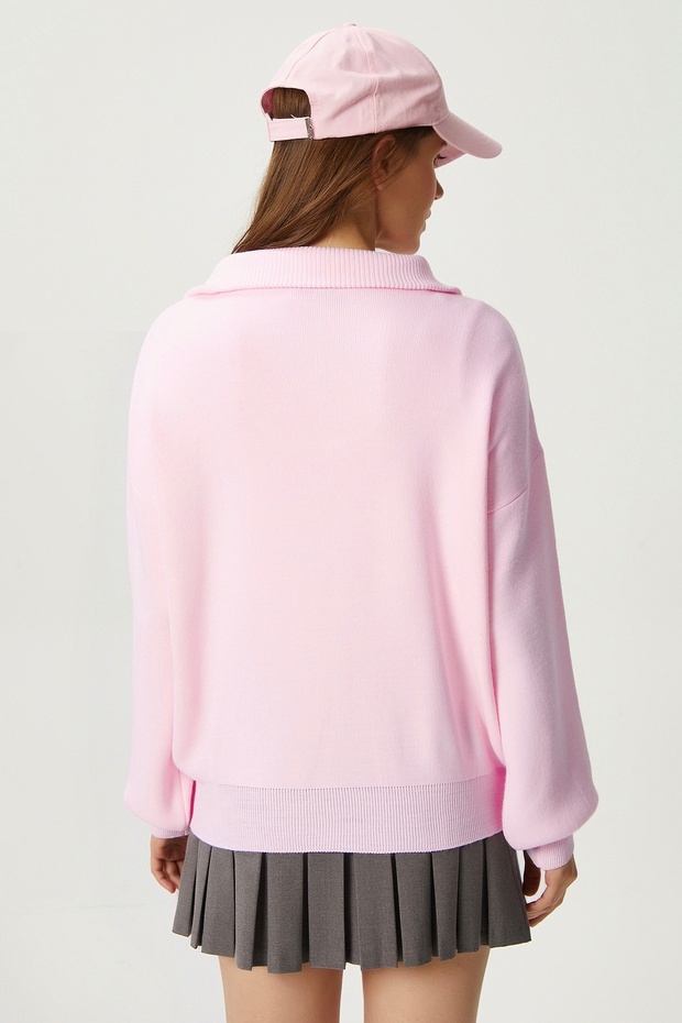 Kadın Bruno Basic Fermuarlı Pembe Kazak - 6