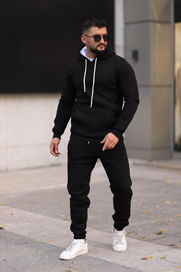 Unisex Hooded 3 Thread Winter Thick Basic Tracksuit Set