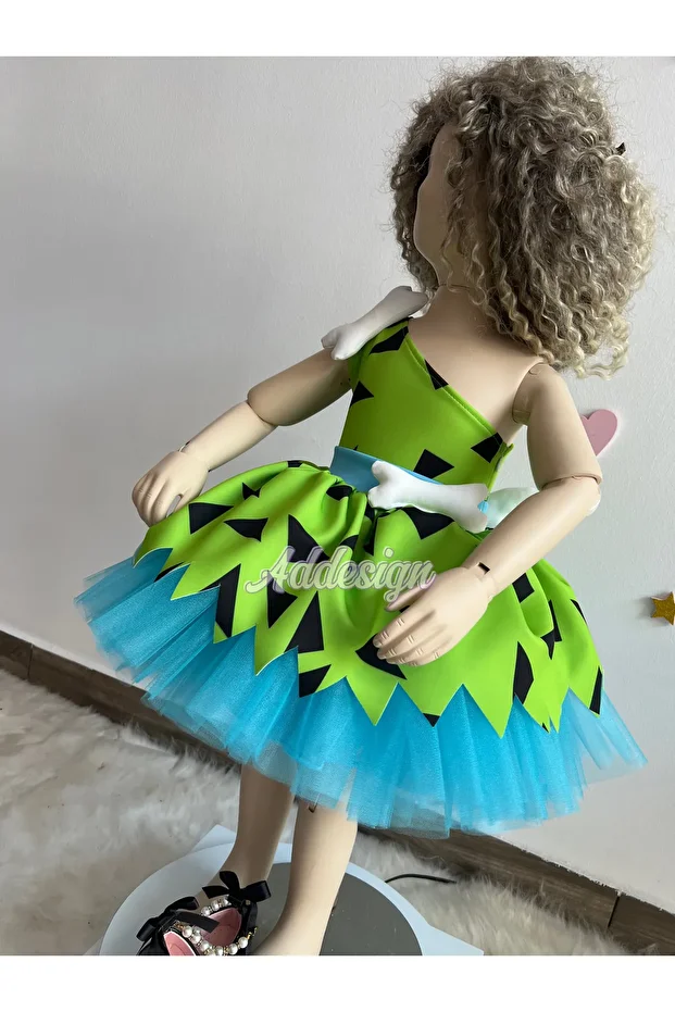 Kız çocuk Çakıl kostümü, Çakıl Çakmaktaş elbisesi, Taş Devri elbisesi - 4