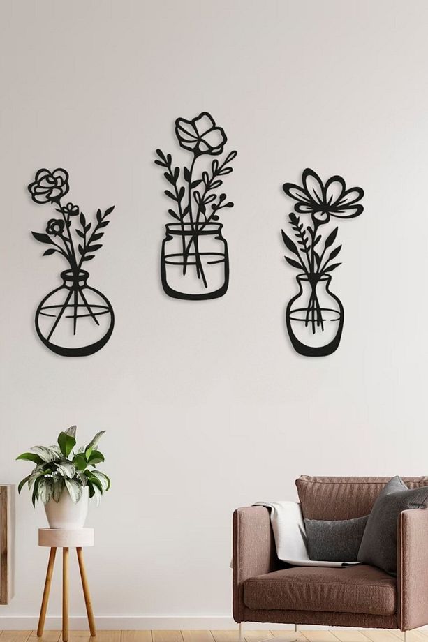 Ev Ofis Mutfak Ve Banyo Için Ahşap Dekoratif Duvar Vazo Çiçekler Vase 35x15cm - 3