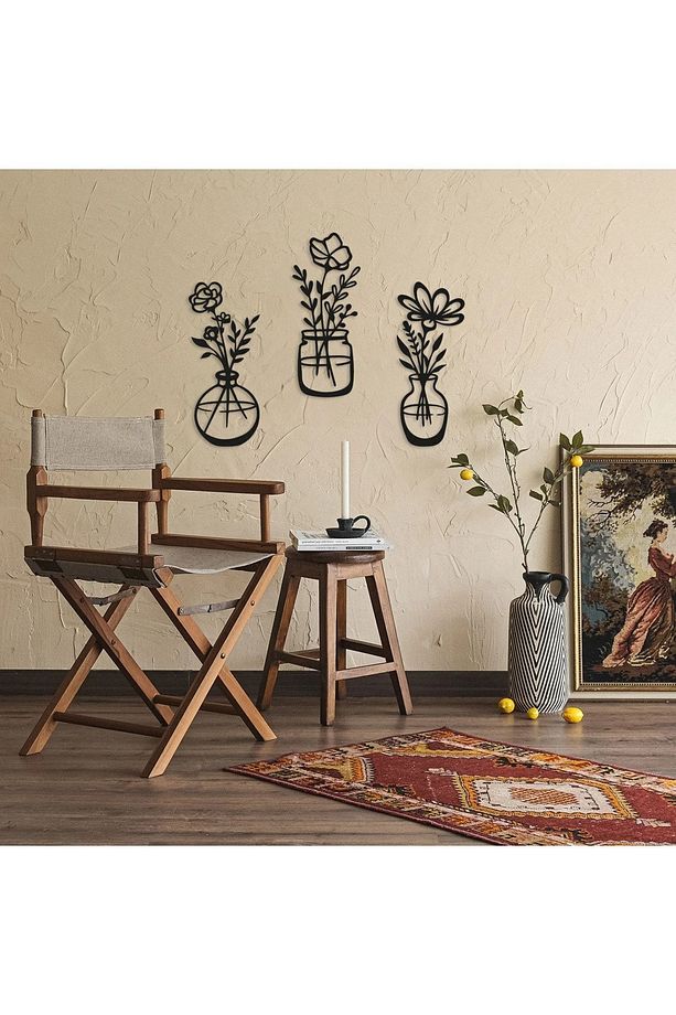 Ev Ofis Mutfak Ve Banyo Için Ahşap Dekoratif Duvar Vazo Çiçekler Vase 35x15cm - 1