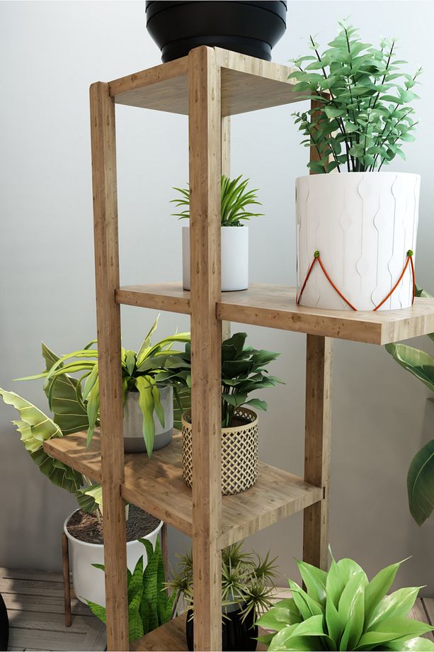 Lotus Atlantik Çam Ahşap 5 Katlı Çiçeklik, Saksılık, Çiçek Standı, Dekoratif Raf-çok Amaçlı Kullanım - 3