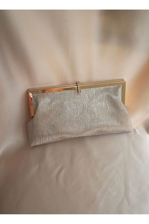 Women's Gold Patterned Stone Detailed Wallet Clutch Model Portfolio Special Occasion and Evening Dress Bag