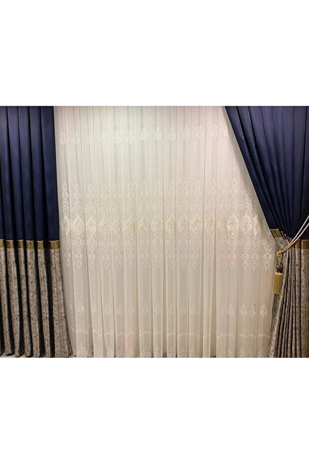 Dark Blue Gold Taftafon Apre23-380 1/3 Close Pile Board Fon Curtain Apm