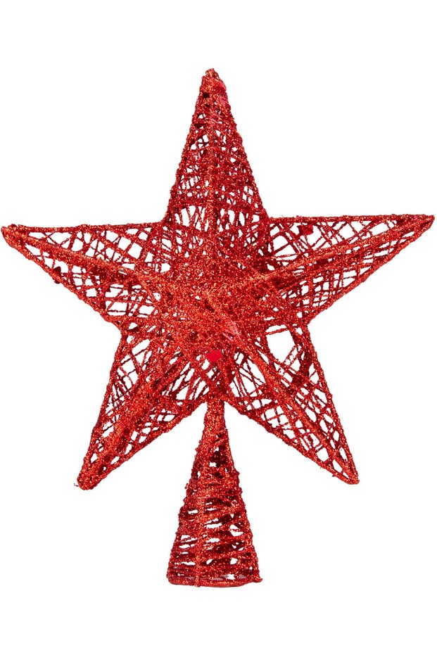Christmas Pine Tree Top Ornament, Glittery, Red - 21X23 cm