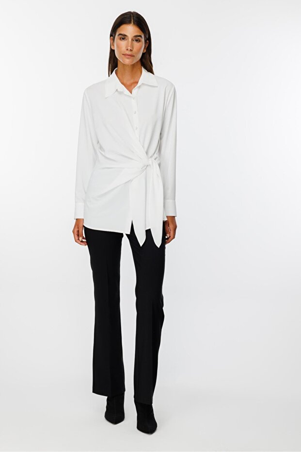 Modailgi  Kuşak Bağlamalı Gömlek Ekru - 4