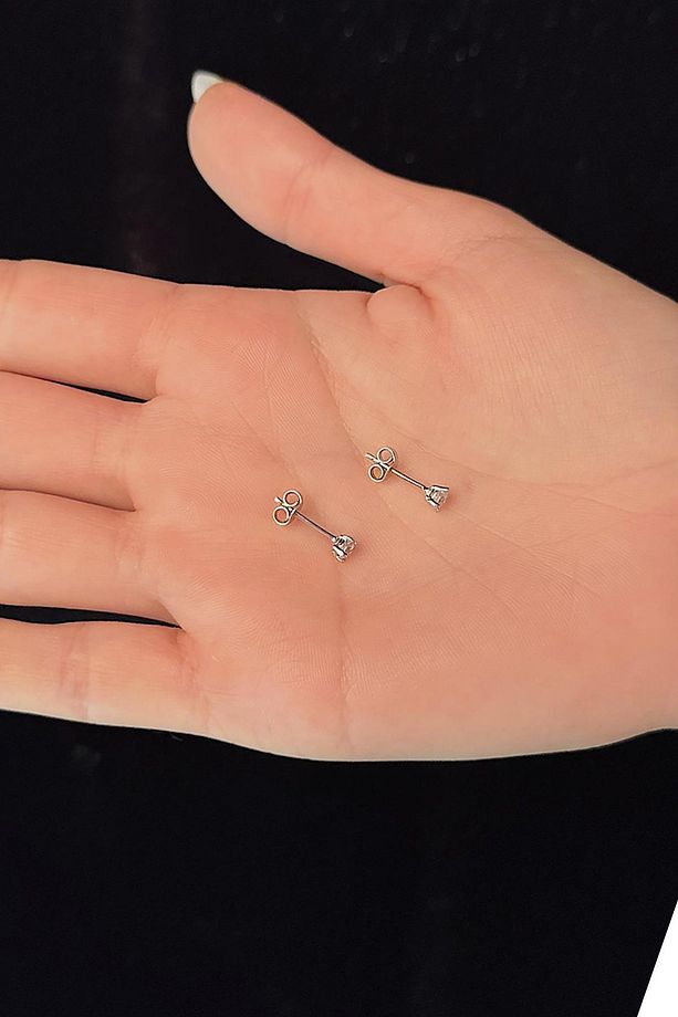 14 Ayar Altın Tek Taş Küpe Mini - 3