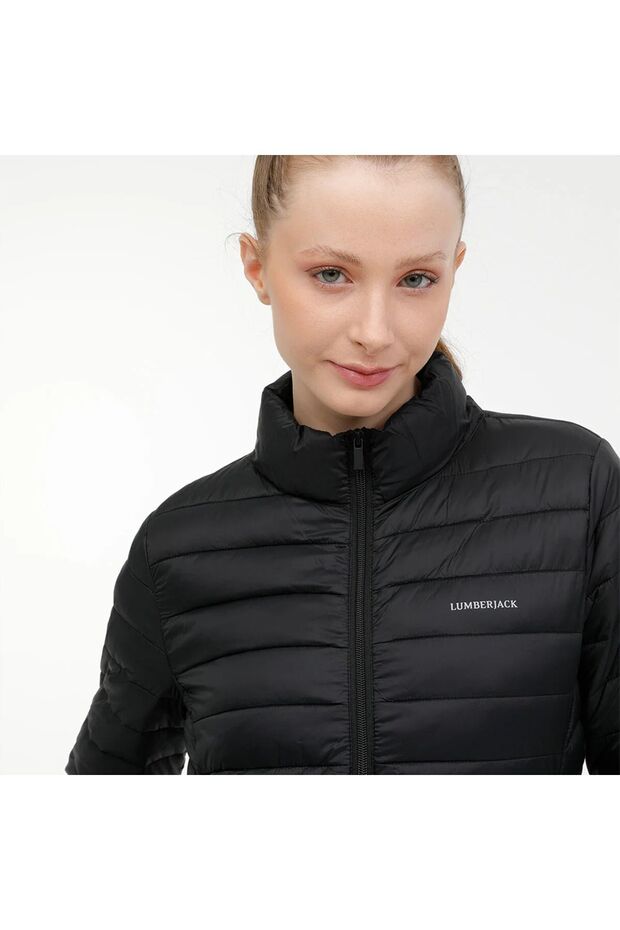 Padded Kadın Siyah Dik Yaka Mont - 4