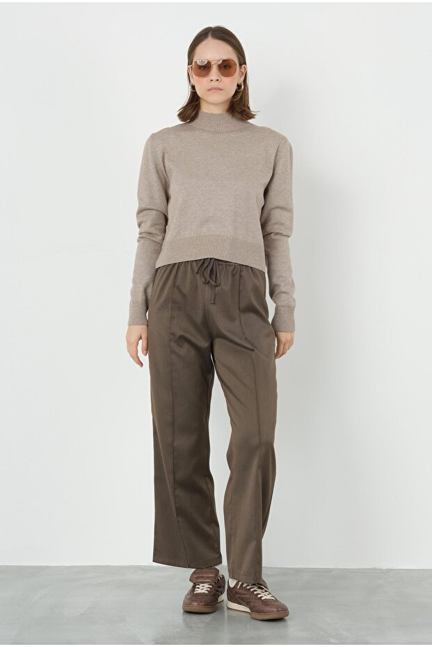 Walnut Shell Patterned Trousers with Stitching Detail - 1