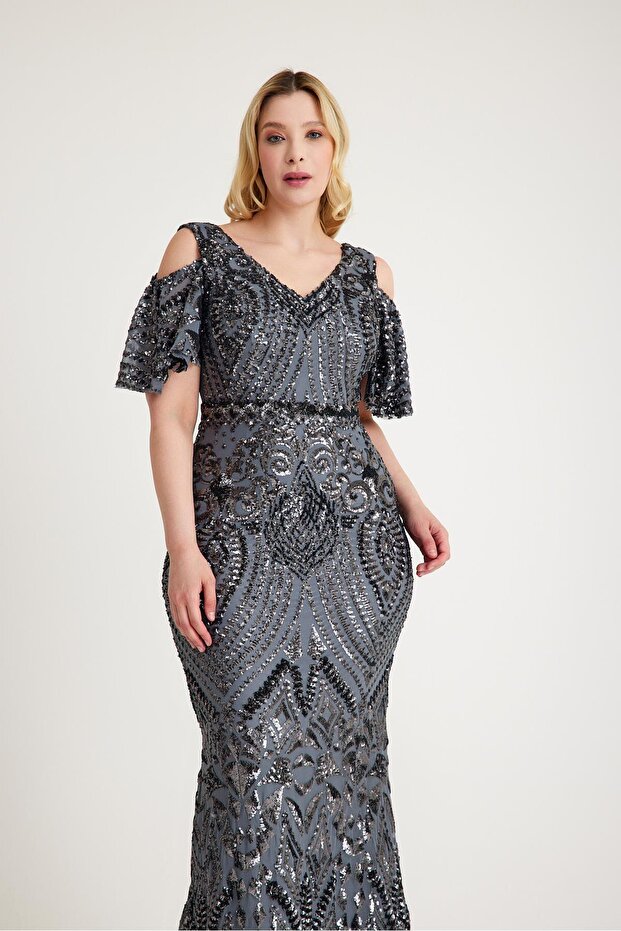 5645PAY PAYETLİ ABİYE ELBİSE - 2