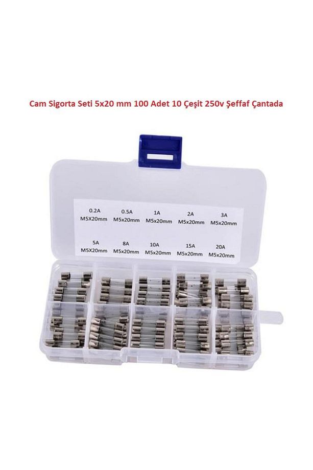 Cam Sigorta Seti 5x20 mm 100 Adet 10 Çeşit 250v Şeffaf Çantada - 1