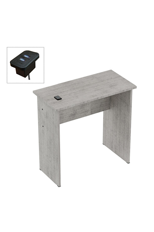 Modern MP1 Study Table, 80x40 with Black BS02 Desktop Socket Light Grey Chicago Concrete