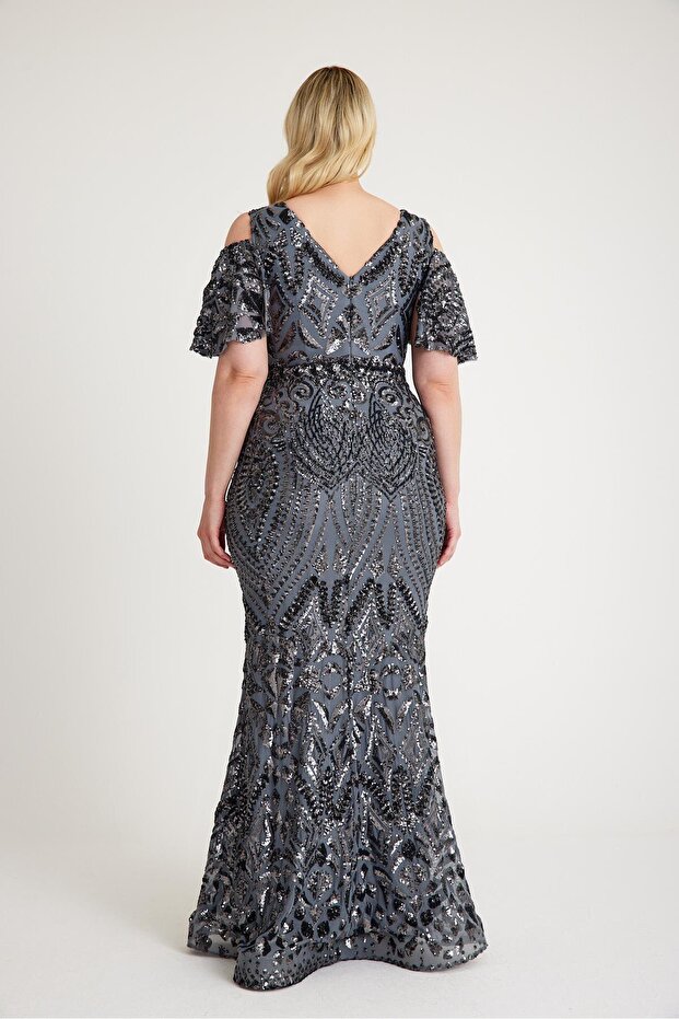 5645PAY PAYETLİ ABİYE ELBİSE - 4