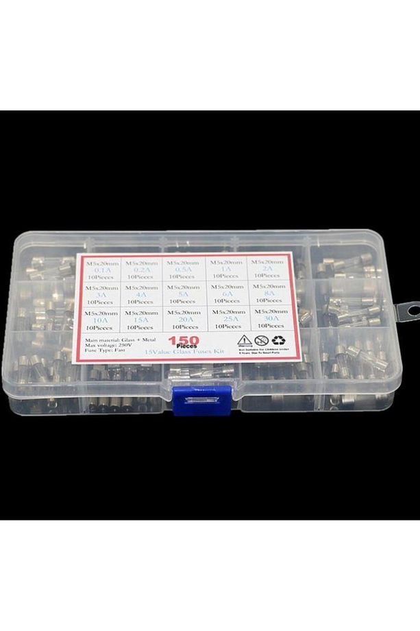 Cam Sigorta Seti 5x20 mm 150 Adet 15 Çeşit 250v Şeffaf Çantada - 5
