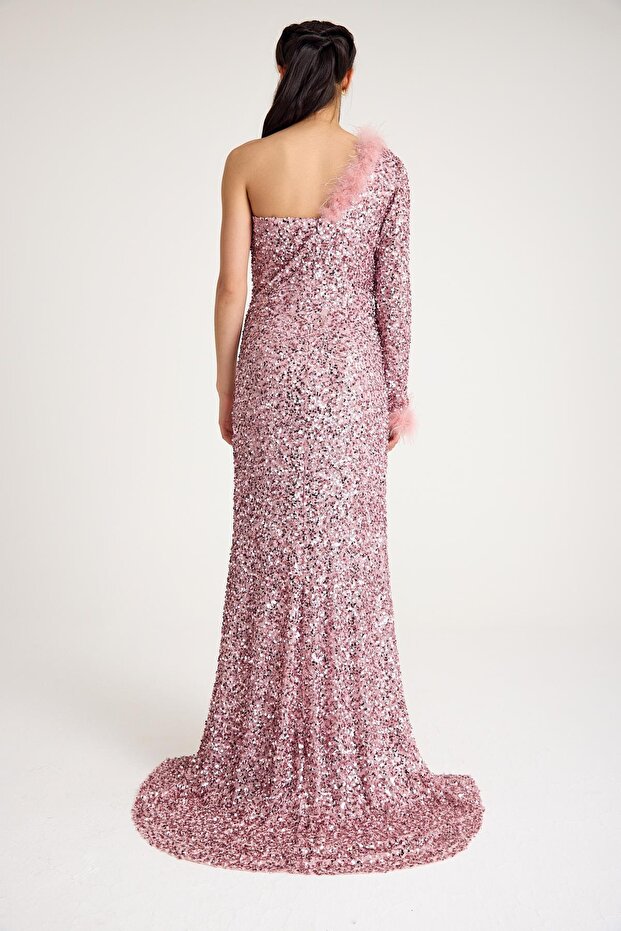 5880PAY PAYETLİ ABİYE ELBİSE - 4