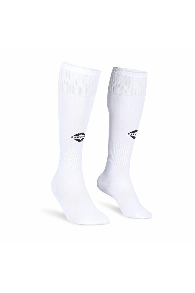 جوارب كرة قدم سادة، بيضاء، متوسطة الحجم، بطول الركبة، مناسبة للرياضة (رجال ونساء) - 1