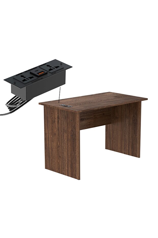 Writing Table With Desktop Socket And USB AC Port - Brown