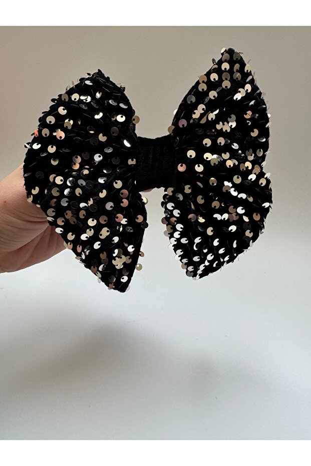 مشبك القوس الأوتوماتيكي اللامع مزين بالترتر الأسود - 4