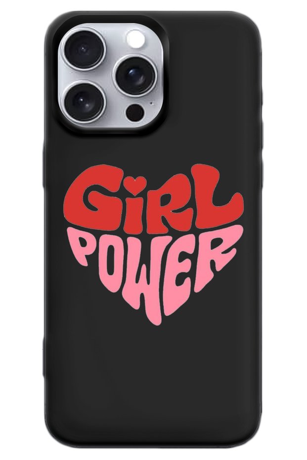 iPhone 16 Pro Black Inner Velvet Heart Girl Power Pattern Silicone Phone Case