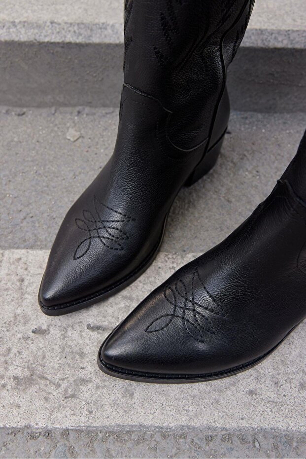 Sofia Siyah Hakiki Deri Kovboy Çizme - 2