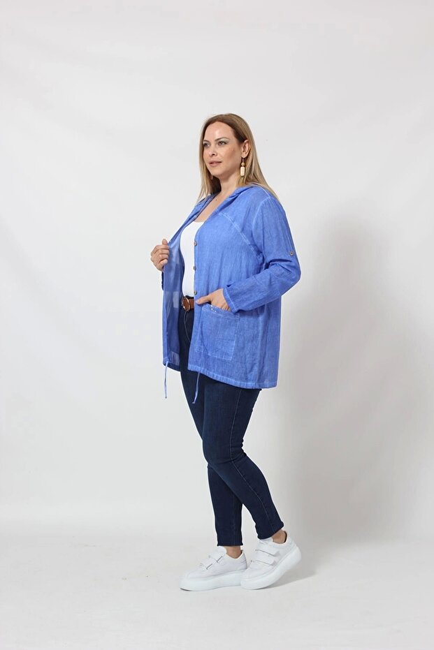 B027M Cebi Pullu Kapüşonlu Gömlek Mavi - 3