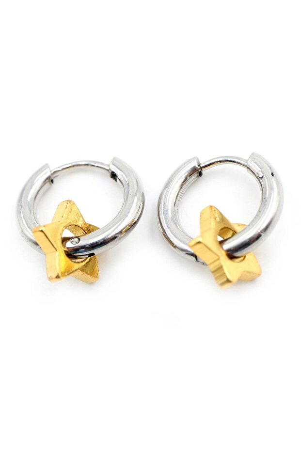 Star Figured Steel Hoop Earrings