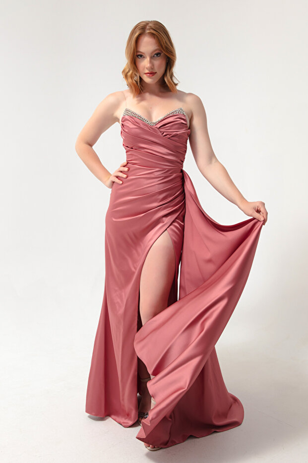Rochie de seară lungă de damă cu piept somon - 3
