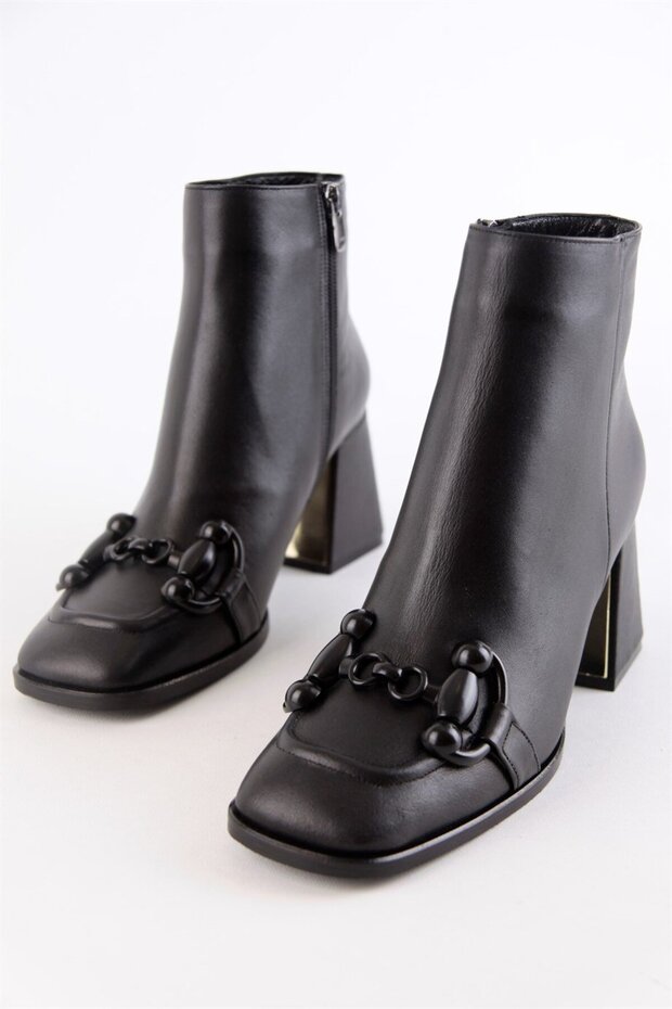 Lorena Siyah Hakiki Deri Topuklu Bot - 5