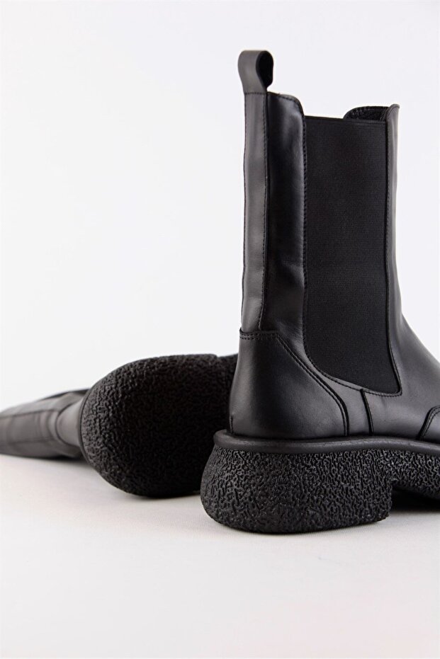 Rose Siyah Hakiki Deri Kadın Bot - 7