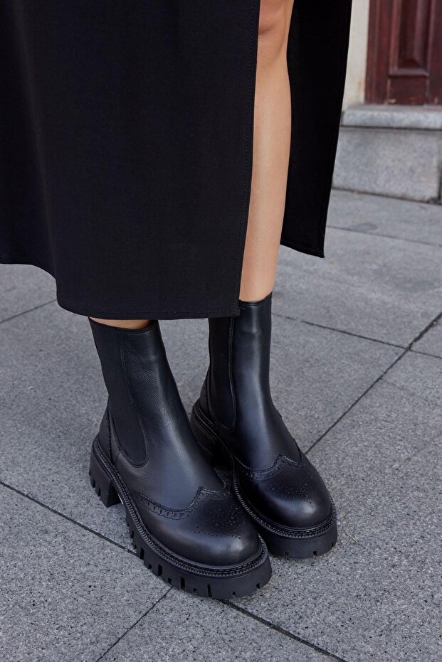 Valencia Siyah Hakiki Deri Kadın Bot - 2