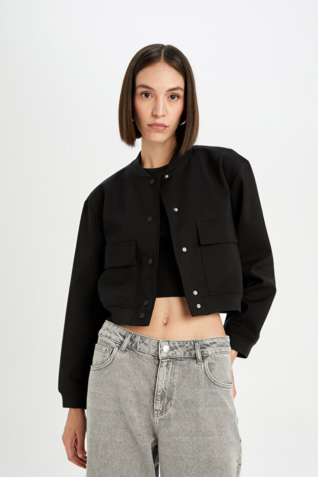 Crop College Collar Bomber Jacket