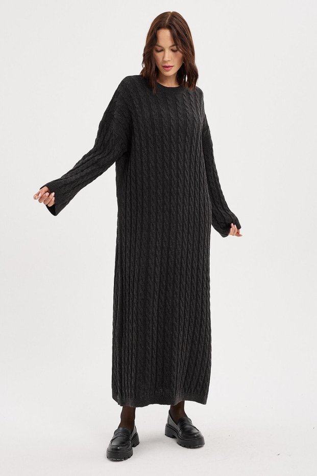 Women's Anthracite Bicycle Collar Hair Braided Tricot Dress
