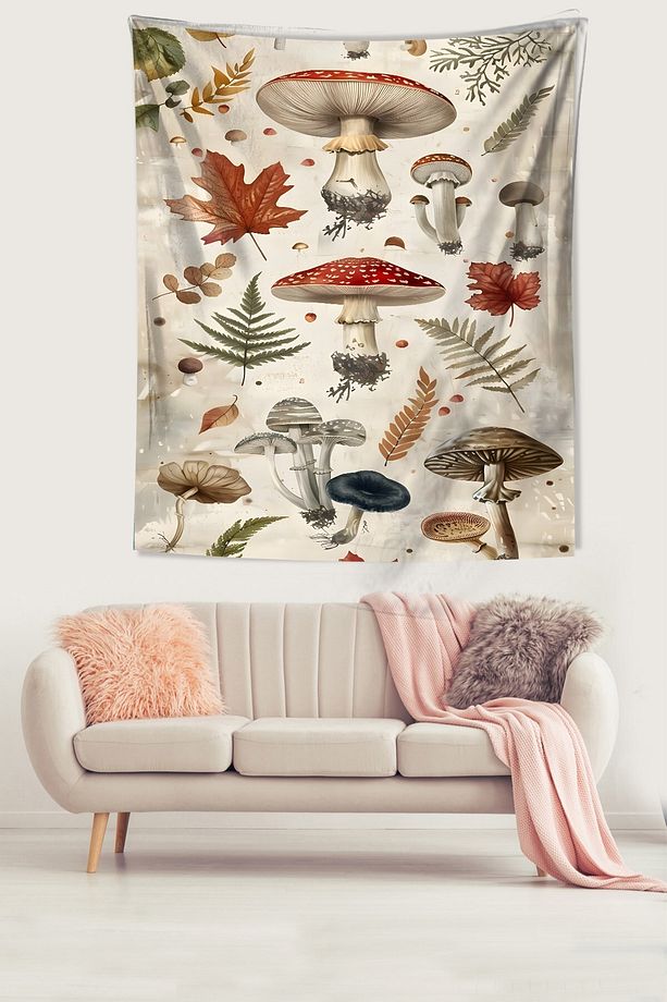 Mantarlar Ailesi Çeşitli Mantar Leke Tutmaz Kumaş Duvar Örtüsü Duvar Halısı Tapestry - 2