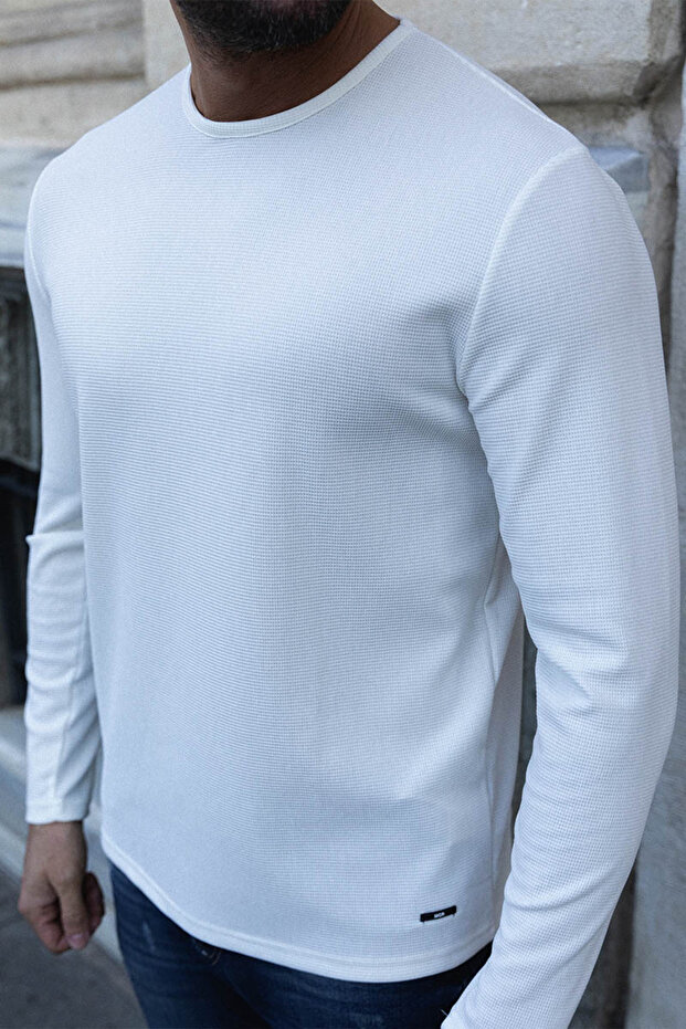 Slim Fit Long Sleeve Crew Neck Men's T-Shirt Ecru - 36679.21K