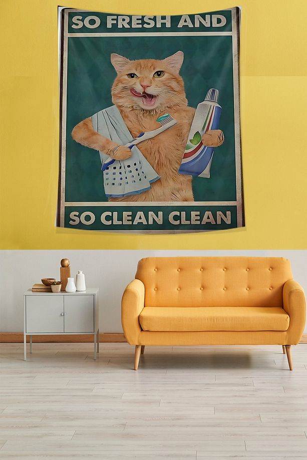 So Fresh So Clean Sevimli Kedi Leke Tutmaz Kumaş Duvar Örtüsü Duvar Halısı Tapestry - 2
