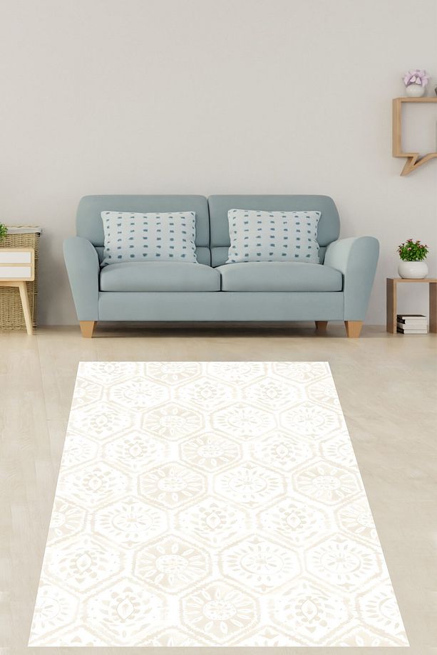 Bohem Tarz Soft Minimal Motif Desenli Yıkanabilir Kaymaz Taban Leke Tutmaz Salon Halısı Yoluk - 2