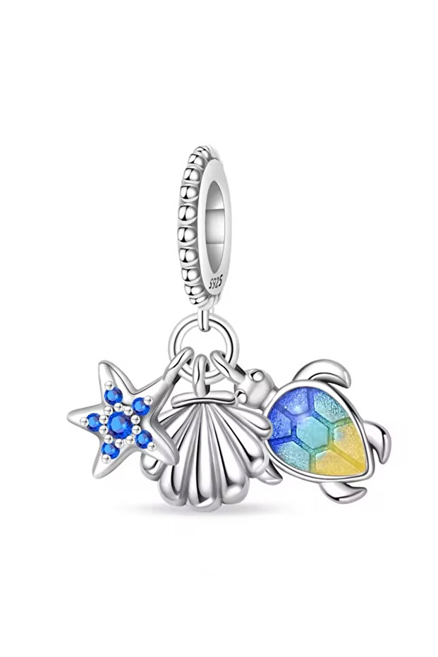 Star, Turtle and Oyster Dangle Silver Charm