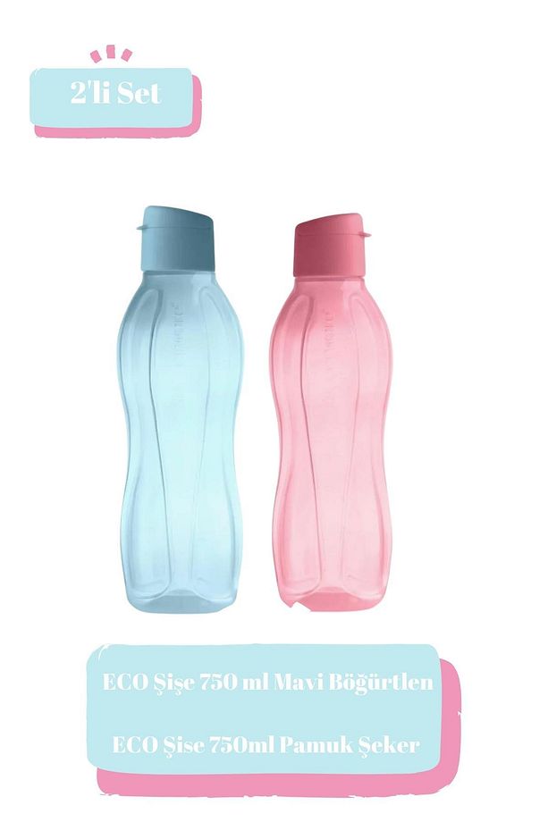 Eco Şişe 750 ml Mavi Böğürtlen Suluk Matara Pamuk Şeker Çevre Dostu 2'li Set - 1