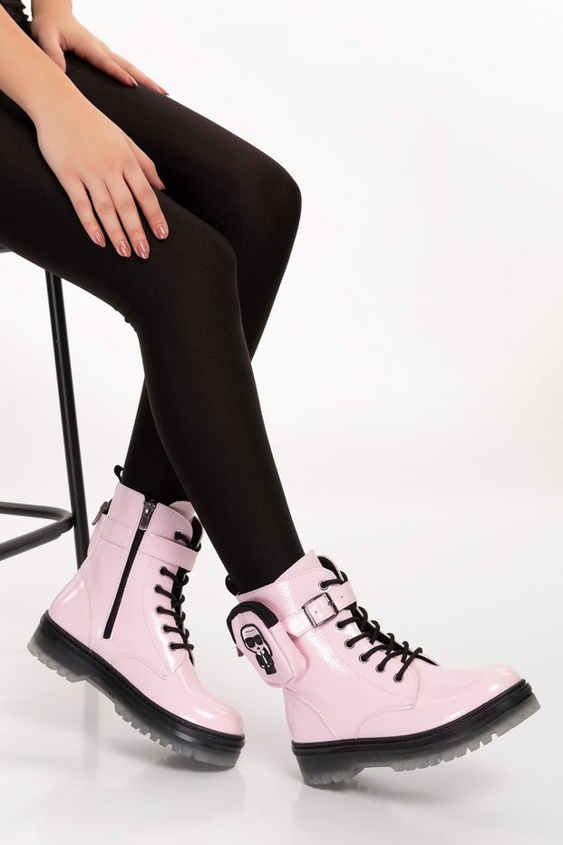 Candy Pink Zippered Girls' Boots with Pocket Detail