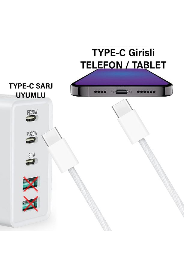 Kısa 30cm TYPE C Şarj Kablosu 60W HIZLI Type-C Girişli Samsung Telefon Uyumlu Type C to Type C - 3