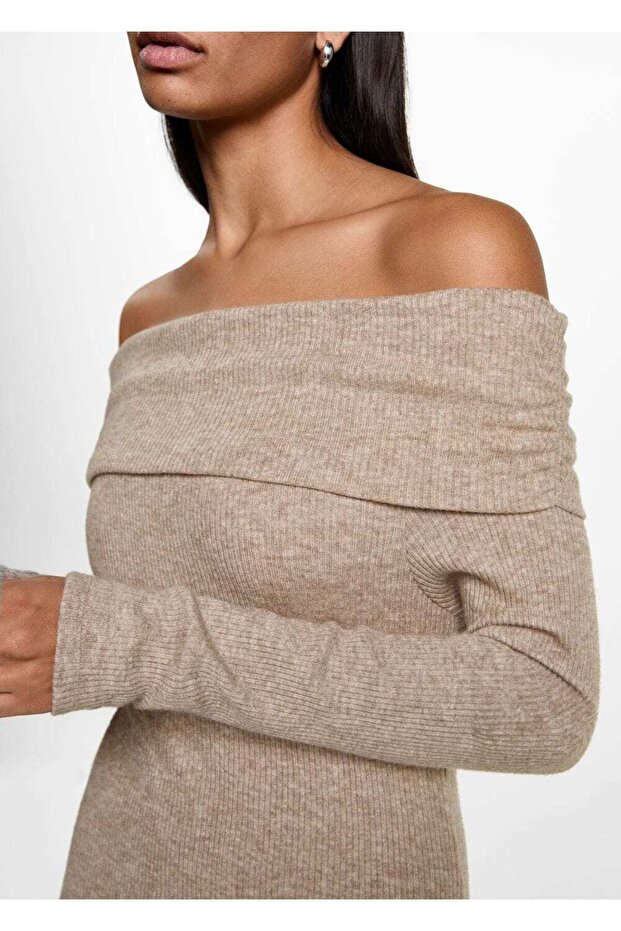 Omzu açık midi elbise - 6