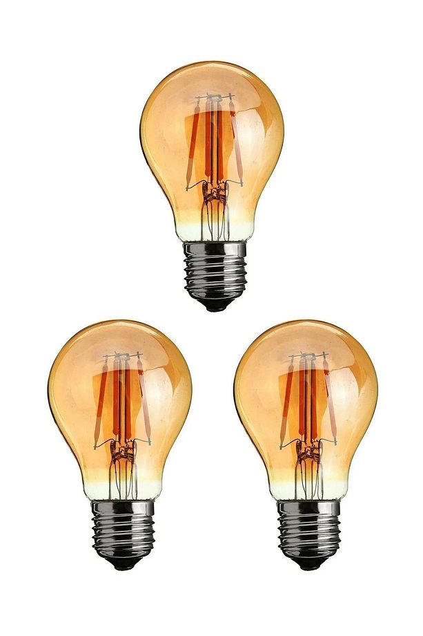 3 Adet Rustik 4w A60 Led Filament Ampul Bal Cam E27 Sarı Işık Dekoratif Vintage Aydınlatma - 1