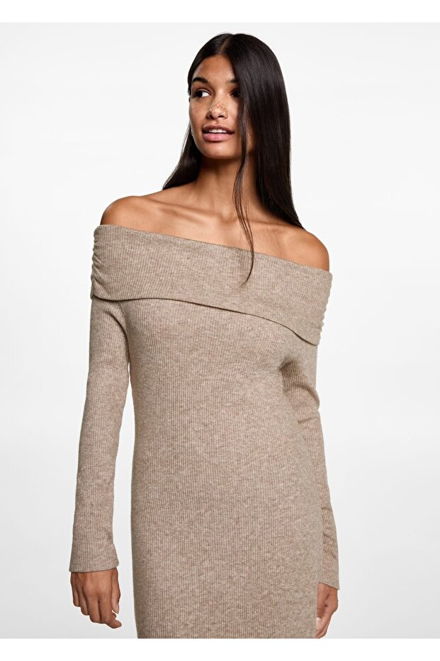 Omzu açık midi elbise - 1