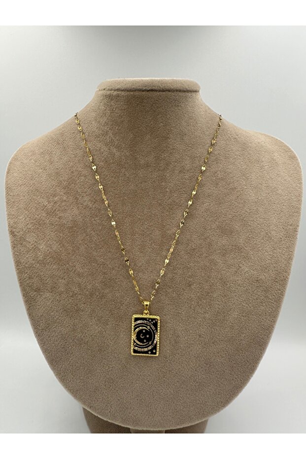 Ay Motifli Çelik Plaka Kolye - 2